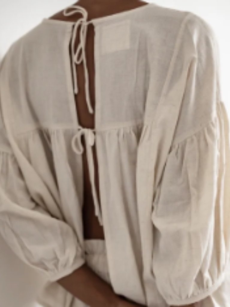 Avy And Co Julian Blouse + Short Set Buttermilk Cotton Crepe Reversible Boho Euc — image 2 of 8